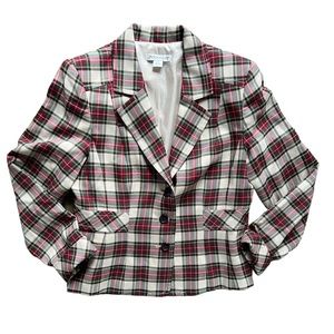 Pendleton 100% Virgin Wool Plaid Blazer White Green Red Women's size 12